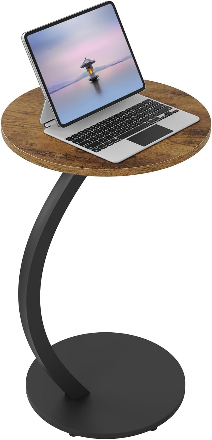 WOLTU Beistelltisch C Form, Couchtisch rund, Sofatisch Kaffeetisch, Kleiner Tisch für Couch Sofa Bet