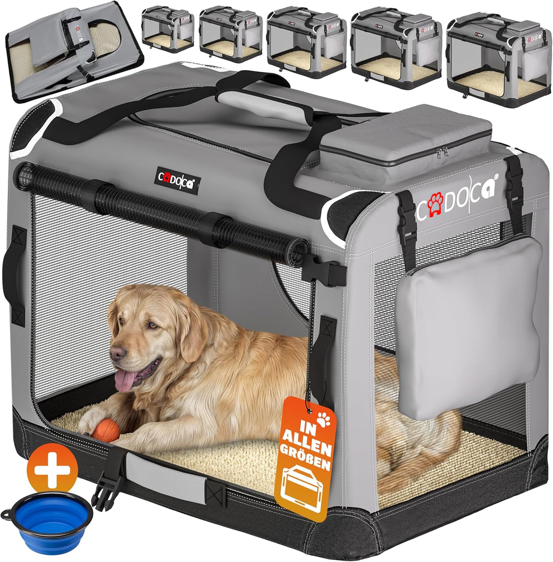 CADOCA® Hundebox faltbar Transportbox XXL 90x60x66cm robust atmungsaktiv Transporttasche Auto Rückba