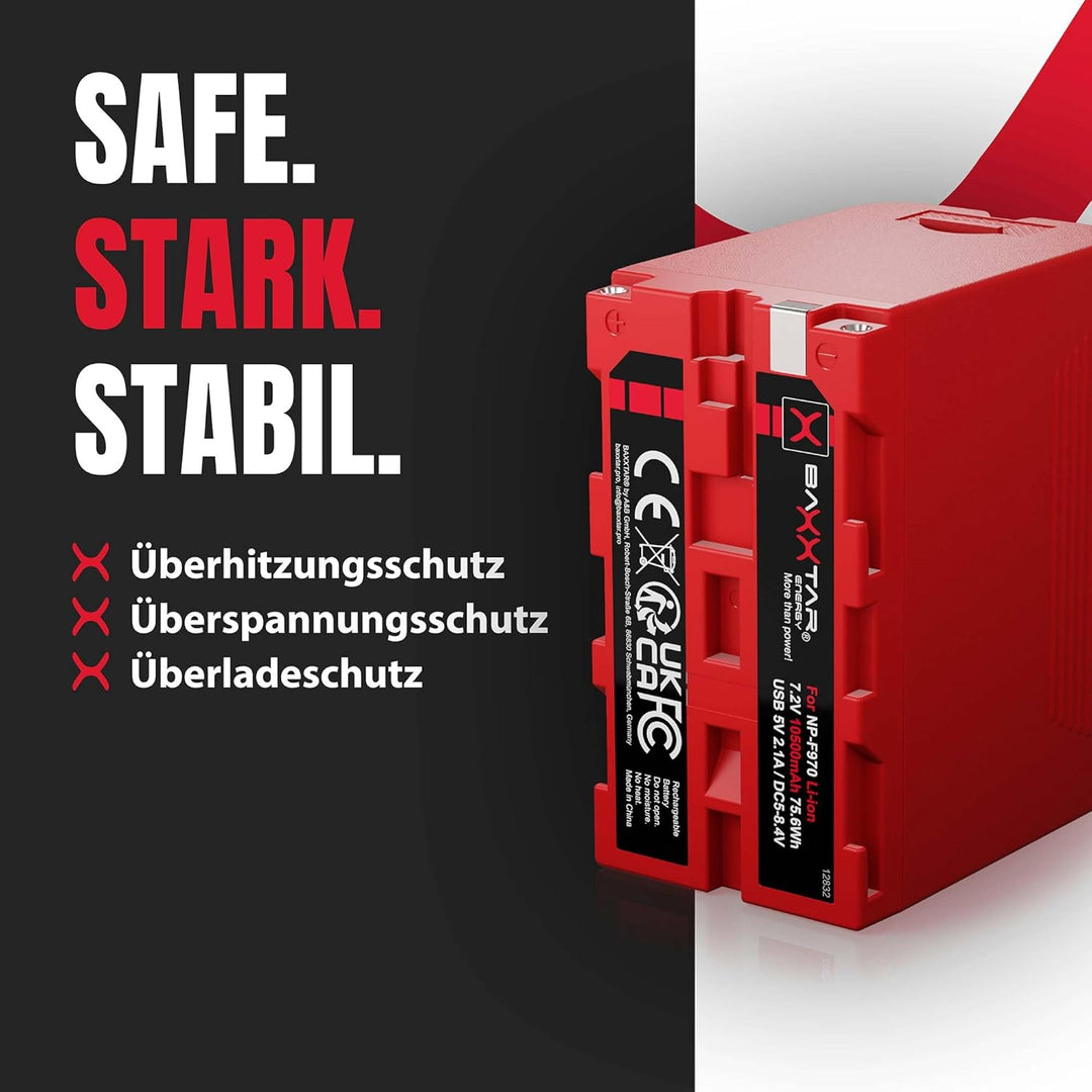 BAXXTAR PRO Akku - NP-F970 Plus (Black Series/10500mAh) - LG Cells Inside - mit Powerbank Funktion (