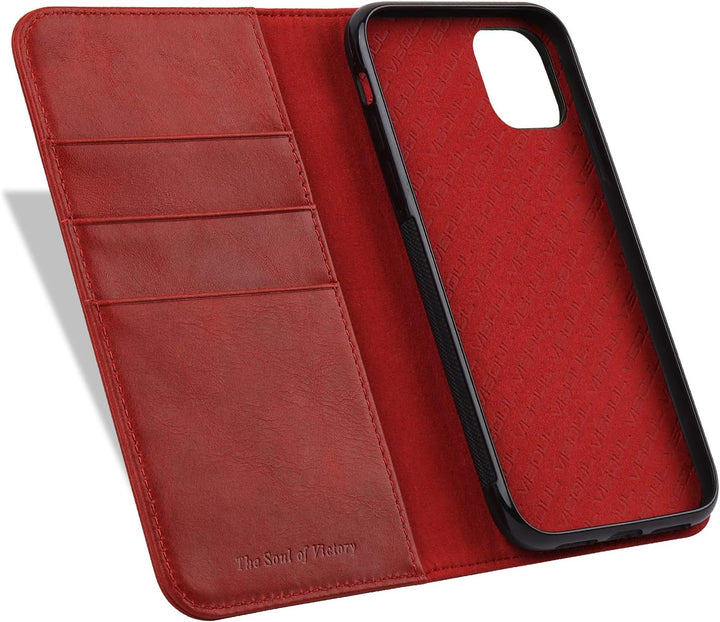 VISOUL Hülle für iPhone 11 Pro Max,Stossfeste Handyhülle [Rindsleder TPU Magnetische Klapphülle Kart