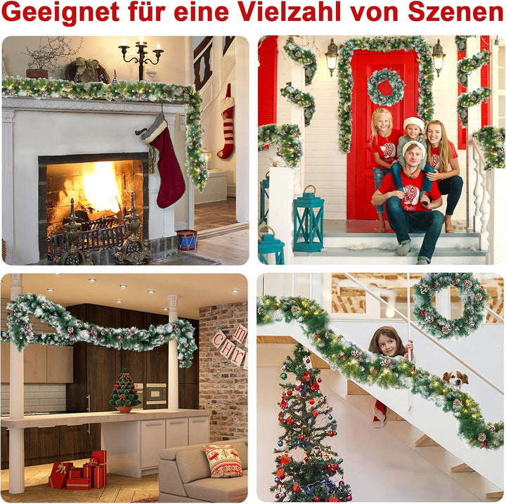 UISEBRT Weihnachtsgirlande mit Beleuchtung Tannengirlande 3m, mit 50 LEDs Tannenzapfen Rote Beere Kü