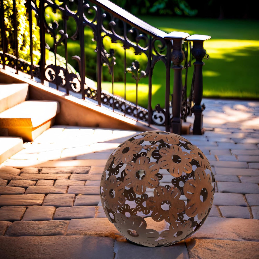 ecosoul Gartendeko Blumenkugel Kugel aus Blumen Metall Rost Dekoration Gartenkugel 40cm Durchmesser