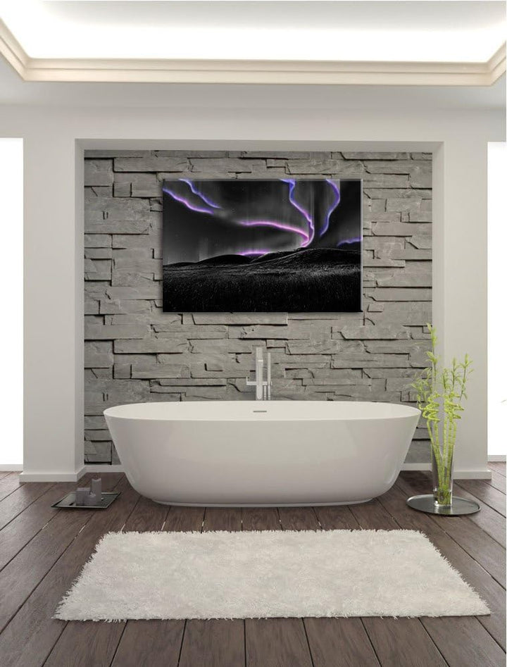 Polarlichter über Hügeln schwarz/weiss Format: 100x70 auf Leinwand, XXL riesige Bilder fertig gerahm