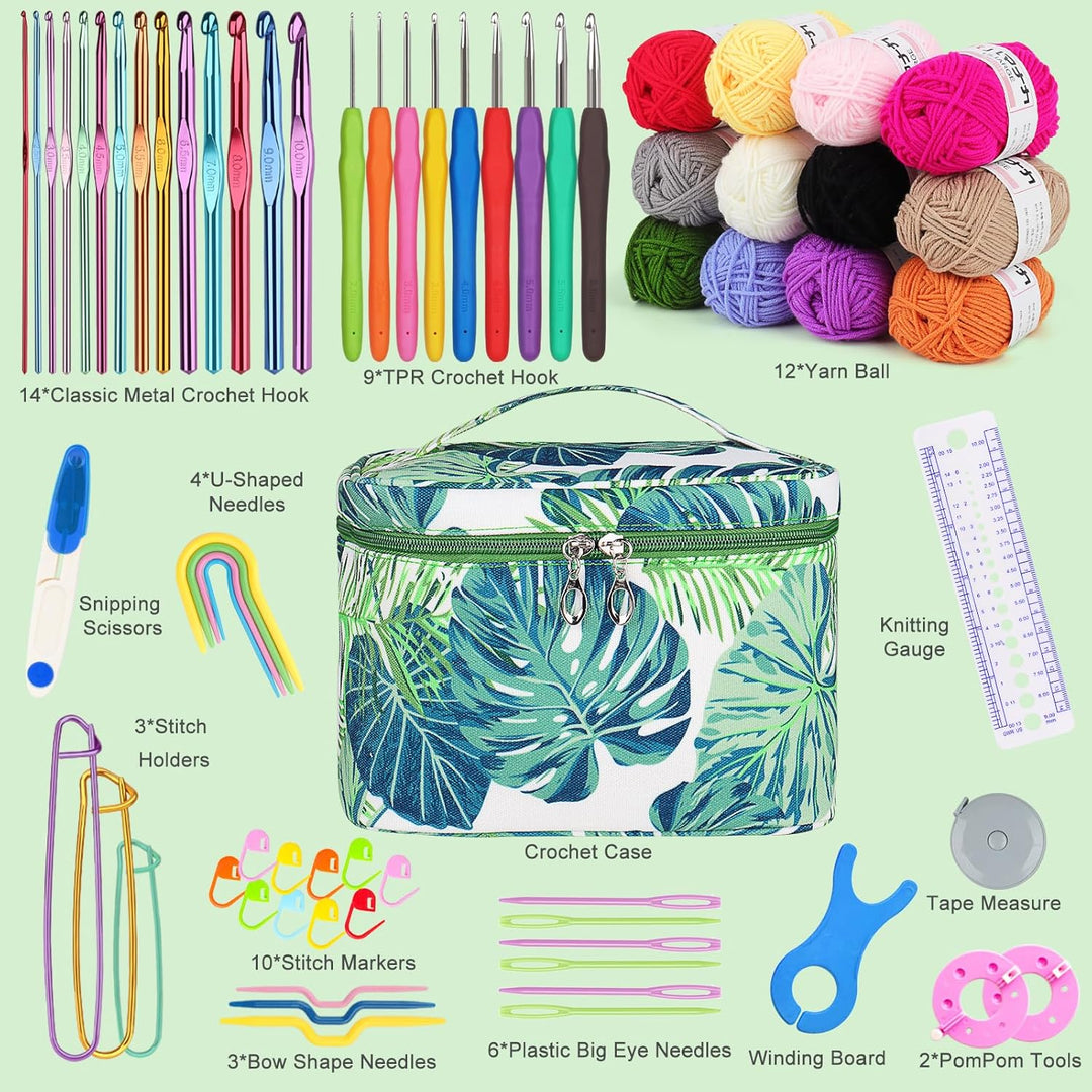 Coopay Häkelnadel Set, Tragbar Häkelset für Anfänger, Bunte Metall Häkelnadel und TPR Häkelnadeln mi