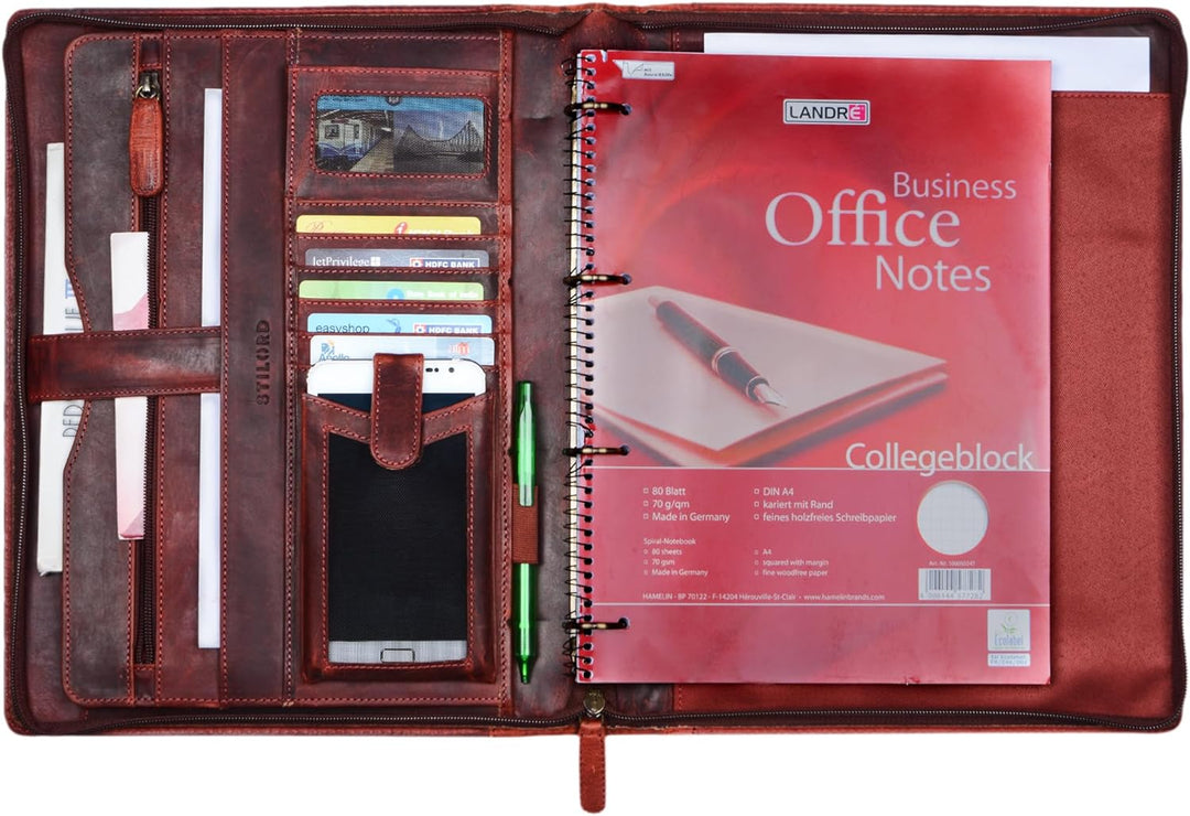 STILORD 'Vincent' Konferenzmappe Leder A4 braun Dokumentenmappe mit Ringmechanik 13,3 Zoll Schreibma