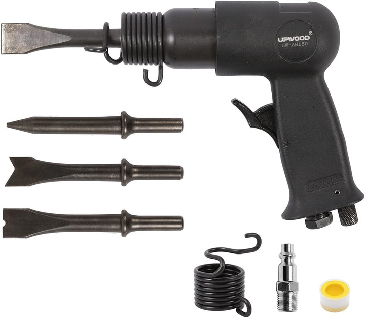 UPWOOD UW-AH150 Kurzrohr-Drucklufthammer-Kit mit Schnellwechselhalterung und 4 Meisseln, 1-5/8" Hub,
