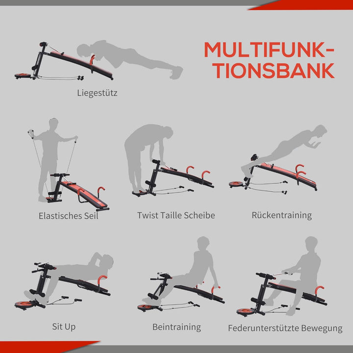HOMCOM Sit Up Bank Bauchtrainer Trainingsbank Fitnessbank Verstellbar Gepolstert mit Widerstand 120