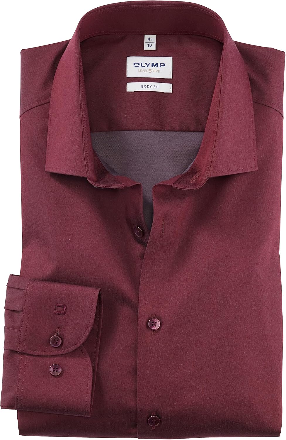 OLYMP Herren Businesshemd Langarm Level Five,Satin,Body fit,Modern Kent 44 Dunkelrot 39, 44 Dunkelro