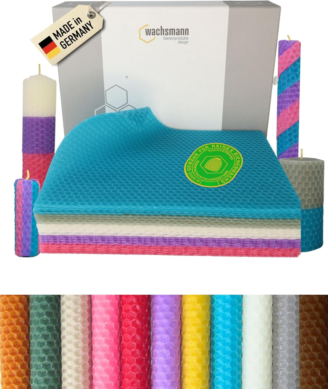 Wachsmann 20 Bienenwachsplatten aus Deutschland, buntes Set "Farbenzauber", Wachsplatten 20 x 15 cm,