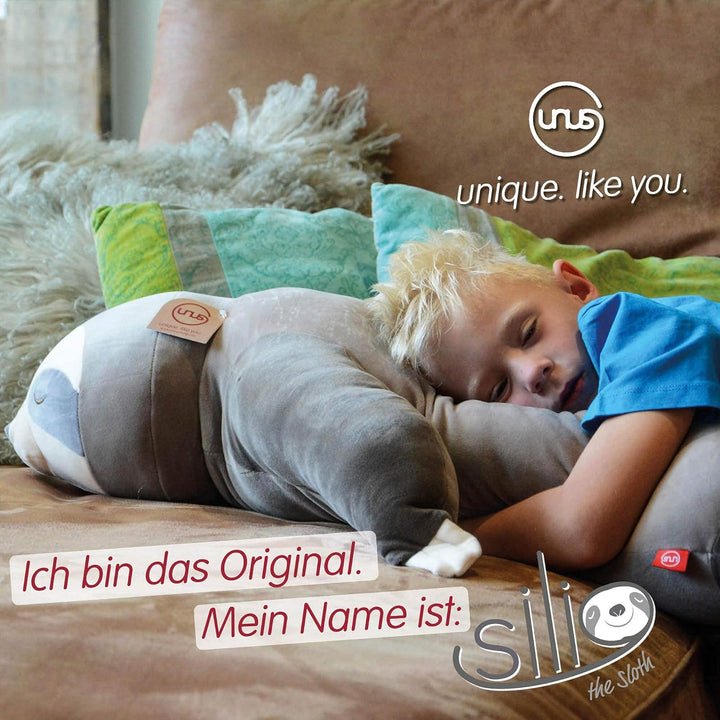 UNUS Faultier Kuscheltier Kissen, 100 cm, Grau, Seitenschläferkissen weich und flauschig, Stillkisse