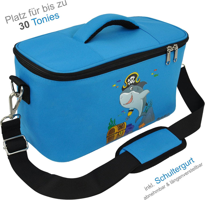 PUNALU Tasche für Toniebox, Platz für 30 Tonies, Ladegerät und Kopfhörer Toniebox Tasche (Hai hellbl