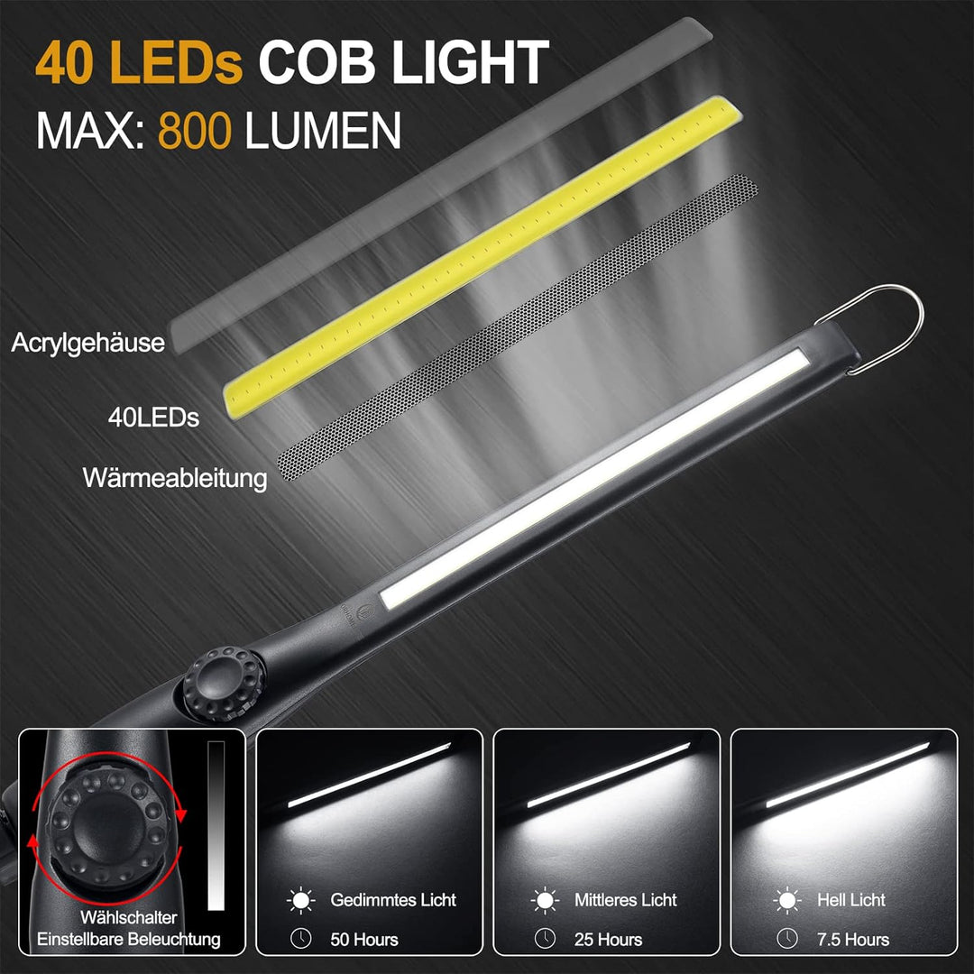 ORHOMELIFE LED Arbeitsleuchte Akku- 800LM LED Stablampe Handlampe Werkstattlampe Inspektionsleuchten