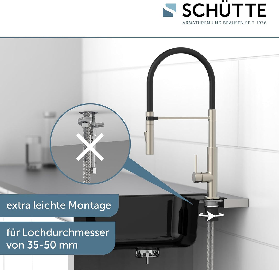 Schütte 23138 Design Spültischarmatur mit auswechselbaren Soft Touch Schlauch, 360 Grad schwenkbarer
