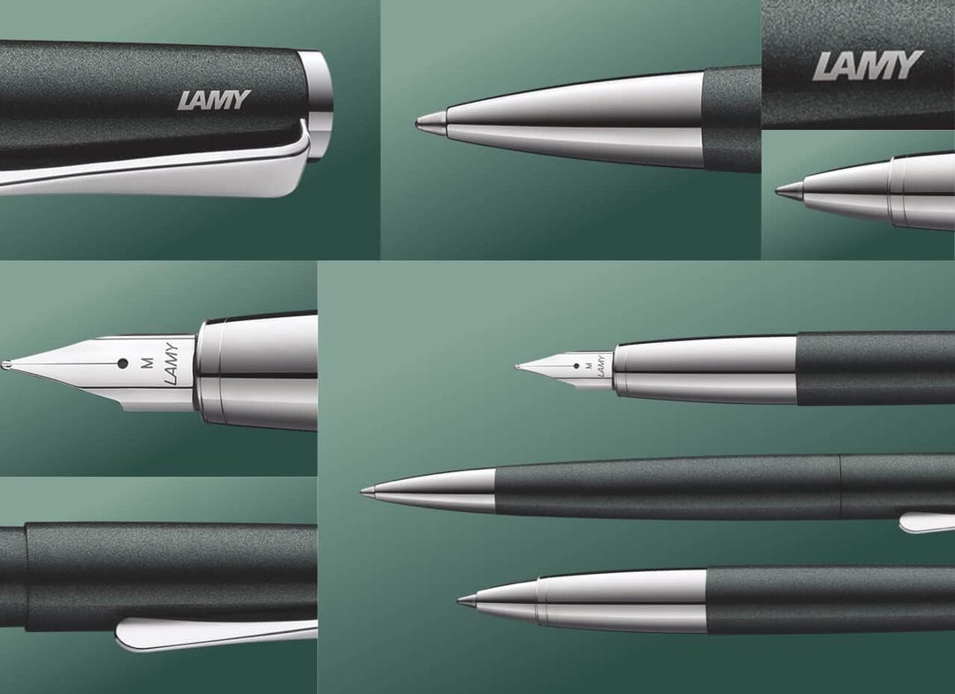 Lamy studio Füllhalter 069 - Füller aus Edelstahl in schwarz-grünem Lack-Finish mit einem polierten
