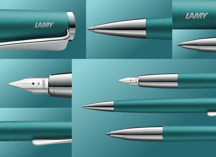 Lamy studio Füllhalter 069 - Füller aus Edelstahl in schwarz-grünem Lack-Finish mit einem polierten
