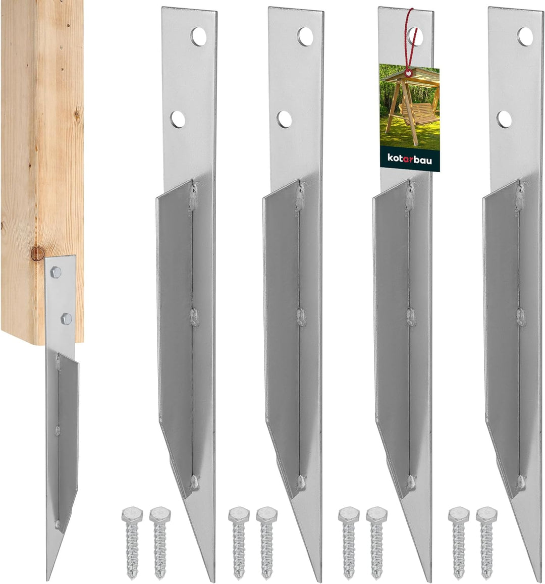 KOTARBAU® Universal Einschlaghülse Bodenanker für Schaukel 4 Stk. + 8 Schrauben 44,5 x 4cm Blech feu