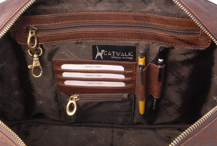 Catwalk Collection Handbags - Leder - Schultasche/Arbeitstasche/Aktentasche für Damen - Laptop/iPad