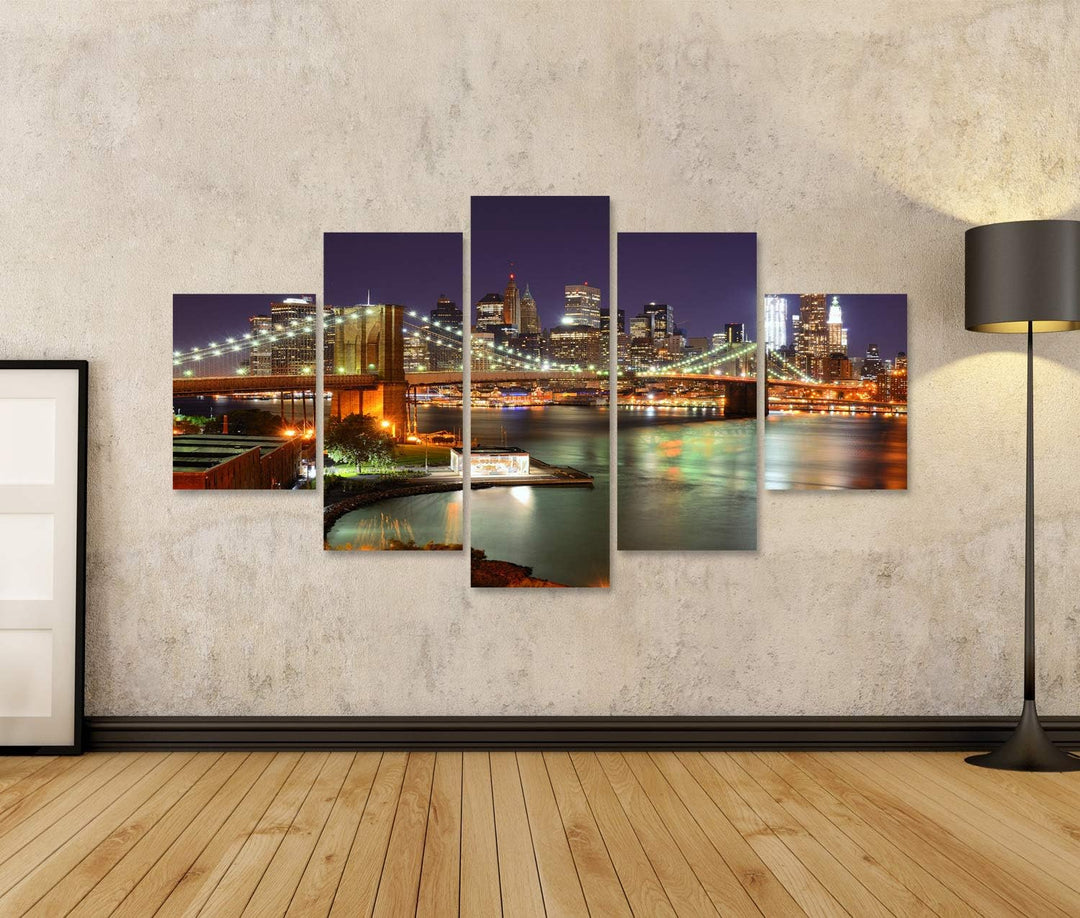 islandburner Bild auf Leinwand Blick Auf Das Stadtzentrum Von New York City Und Die Brooklyn Bridge