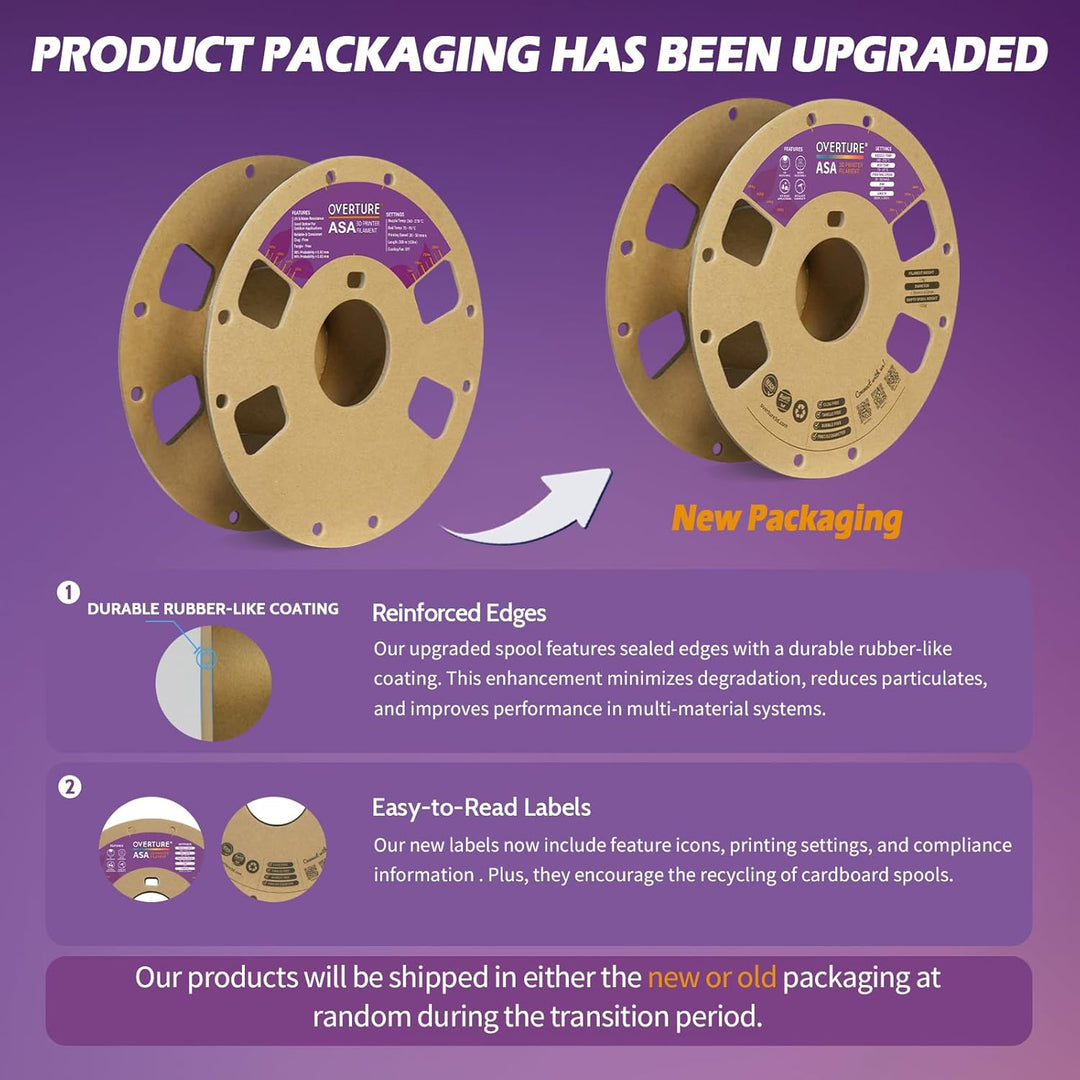 OVERTURE ASA Filament 1.75mm, Spule 1kg (2.2lbs), Massgenauigkeit +/- 0.03 mm, für 3D Drucker (Diama