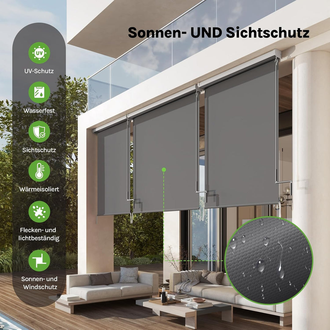 WOLTU Senkrechtmarkise Balkonmarkise Vertikalmarkise mit Handkurbel und Markisenkassette für Terrass