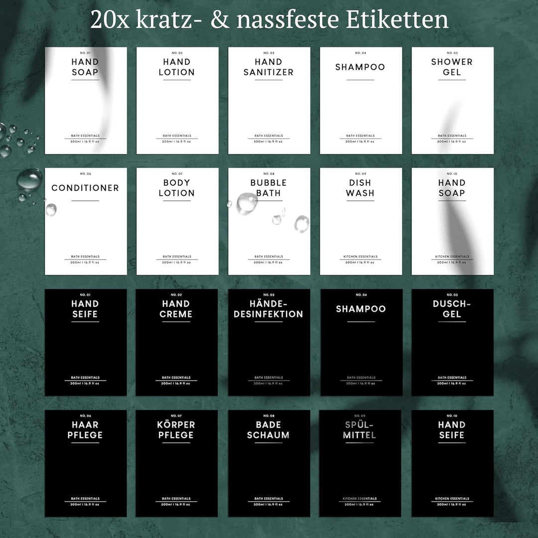 MONOKO 4er Set Seifenspender Braun Matt aus Glas | Shampoo Flaschen zum Befüllen | 250ml Spülmittels