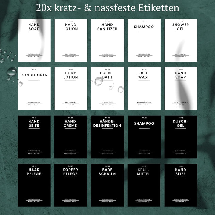 MONOKO 4er Set Seifenspender Braun Matt aus Glas | Shampoo Flaschen zum Befüllen | 250ml Spülmittels