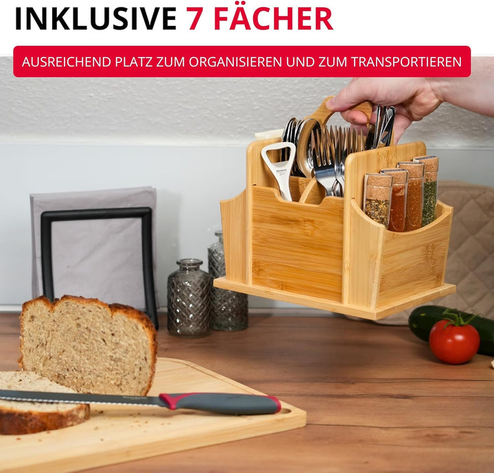 Westmark Tischbutler Tapas + Friends – praktischer Tisch-Organizer mit 7 Fächern, Korb für Besteck u