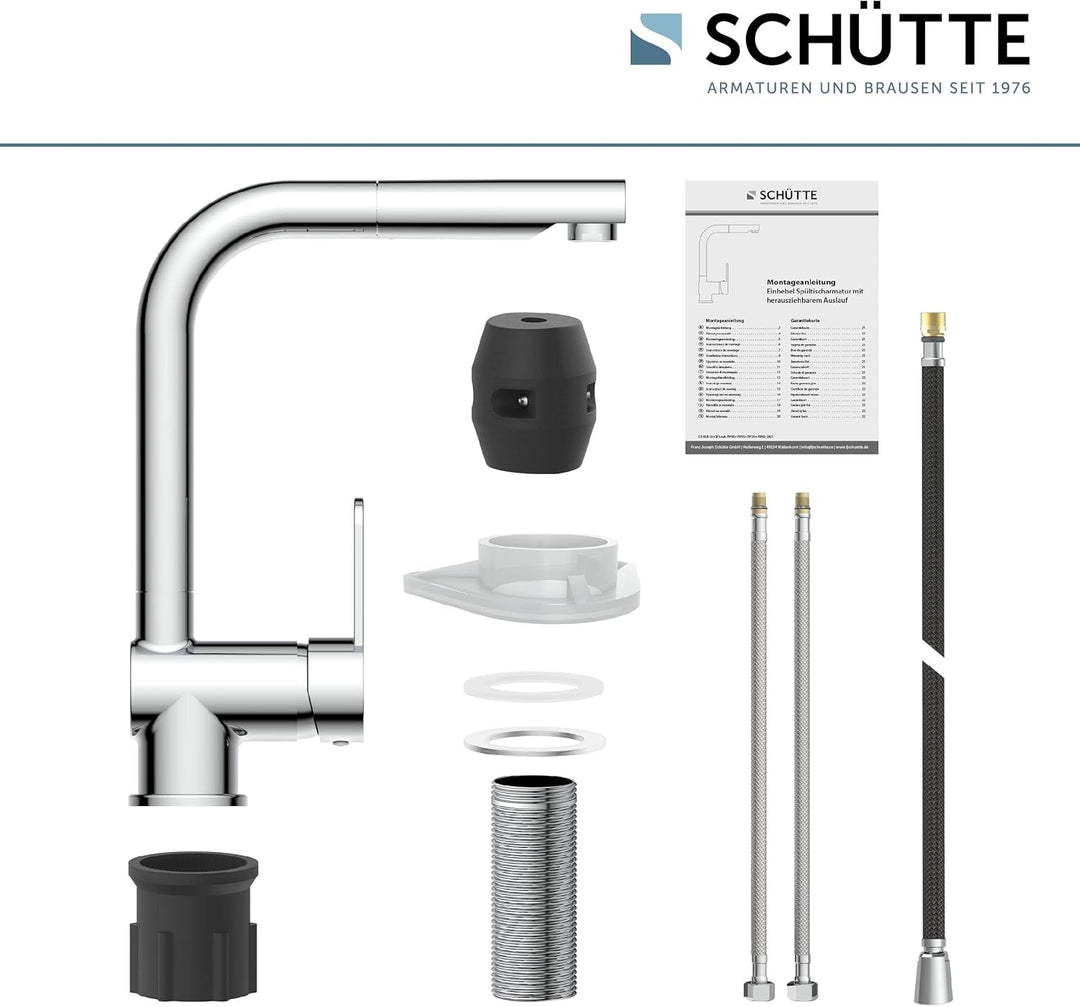 SCHÜTTE 79700 London Küchenarmatur mit ausziehbarer Geschirrbrause, 360 Grad schwenkbarer Wasserhahn