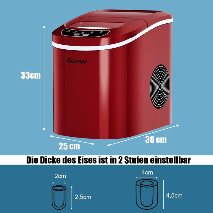 COSTWAY Eiswürfelmaschine 12KG/24H, Ice Maker 9 Eiswürfel in 6-13min, Eismaschine 2,2L Wassertank, E