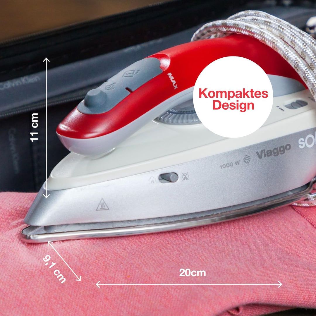 Solac PV1652 Viaggio Pro Reisebügeleisen, Keramik, grau 1100W | Klappbar, 1100W | Klappbar