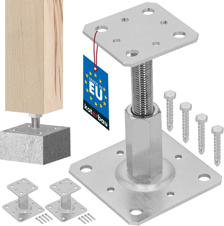 KOTARBAU® 2er Set Pfostenträger 80 x 80 mm Höhenverstelbar 90 – 150 mm Pfostenschuh Galvanisch Verzi