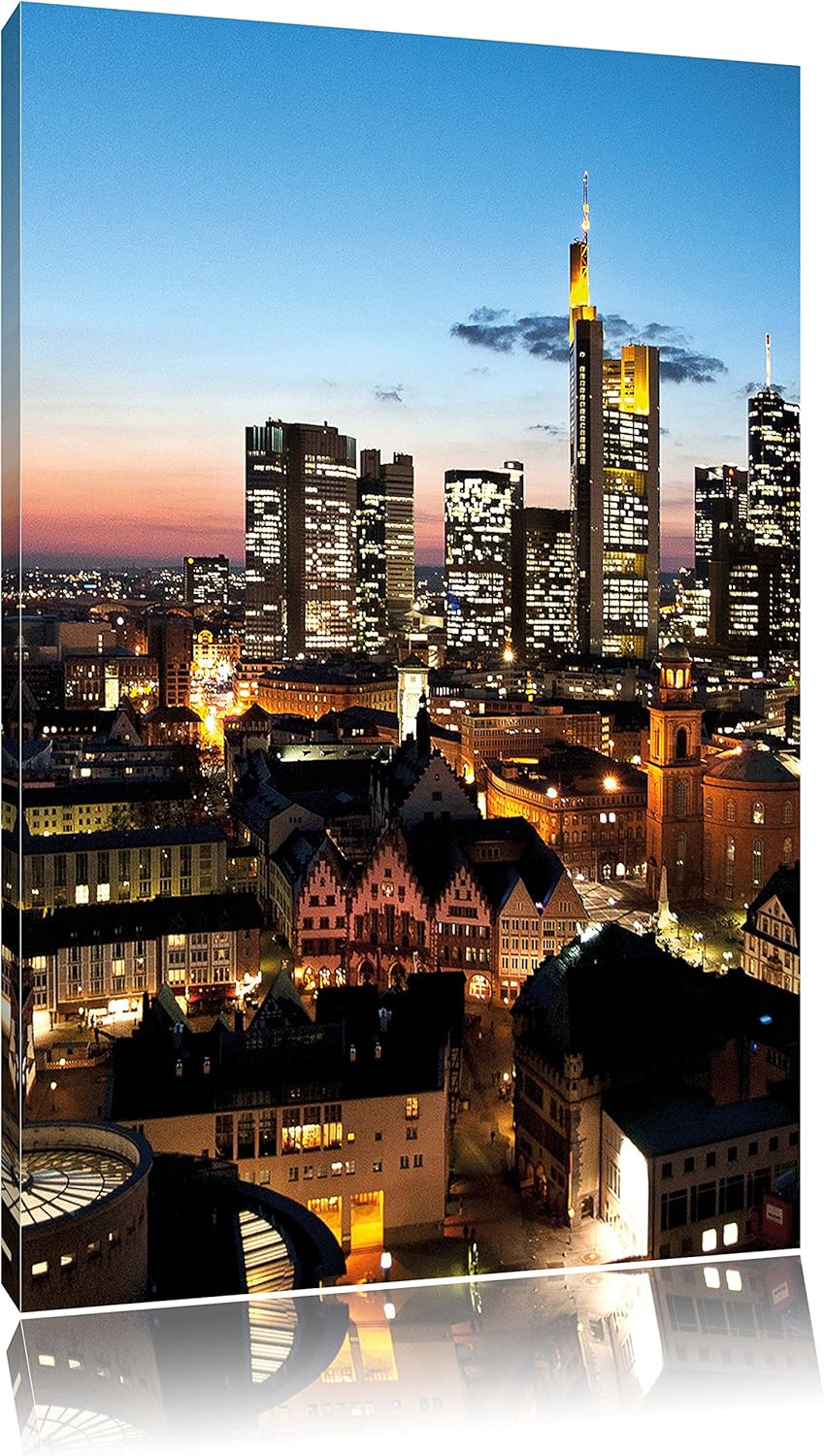 Frankfurt Skyline, Format: 100x70 auf Leinwand, XXL riesige Bilder fertig gerahmt mit Keilrahmen, Ku