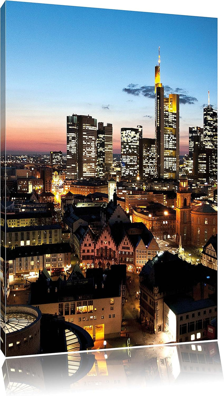 Frankfurt Skyline, Format: 100x70 auf Leinwand, XXL riesige Bilder fertig gerahmt mit Keilrahmen, Ku
