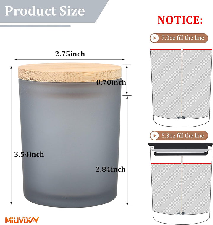 MILIVIXAY Mattierte graue Kerzengläser aus Glas mit Deckeln und Kerzenherstellungs-Sets, leere Kerze