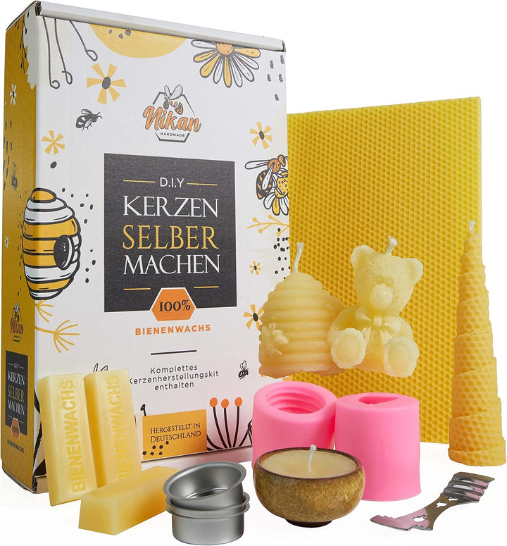 NIKAN Kerzen Selber Machen Set Kinder & Erwachsene Bienenwachs 100% Natürlich - Bienenwachskerzen Ba