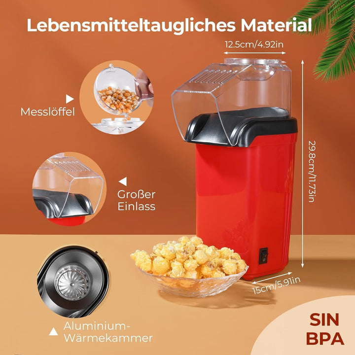 YASHE Popcornmaschine, 1200W Heissluft Popcorn Maker, Elektrische Popcorn Maschinen, One-Touch-Bedie