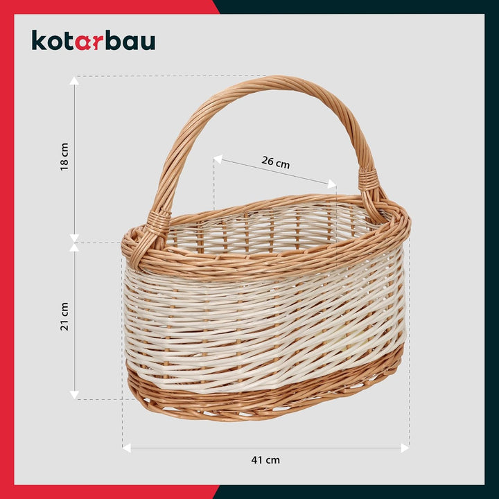 KOTARBAU® Weidenkorb Einkaufskorb geflochten 410 x 260 mm Korb aus Weide Weiss gross Einkaufskorb ge