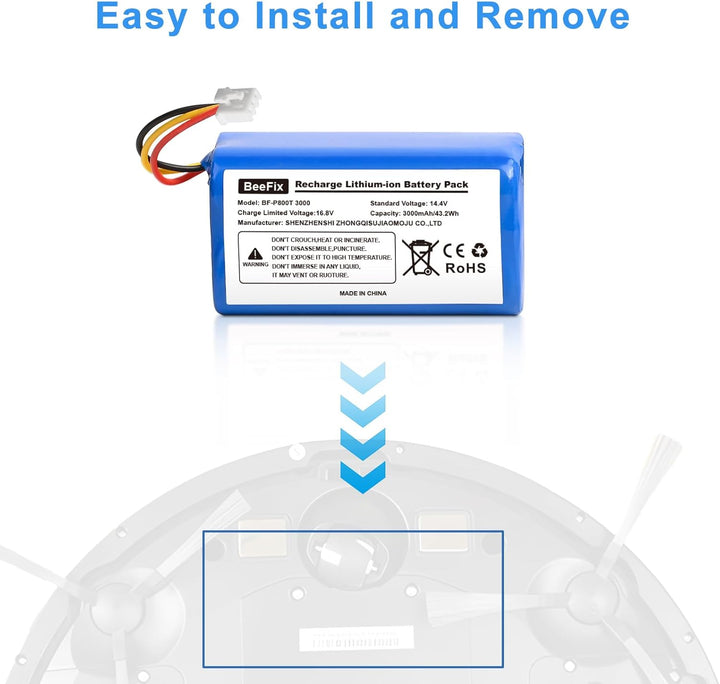 3000mAh Ersatzakku für Proscenic 800T Li-ion Akku 820T, 830T, 820S Staubsauger Roboter 14.4V Li-ion