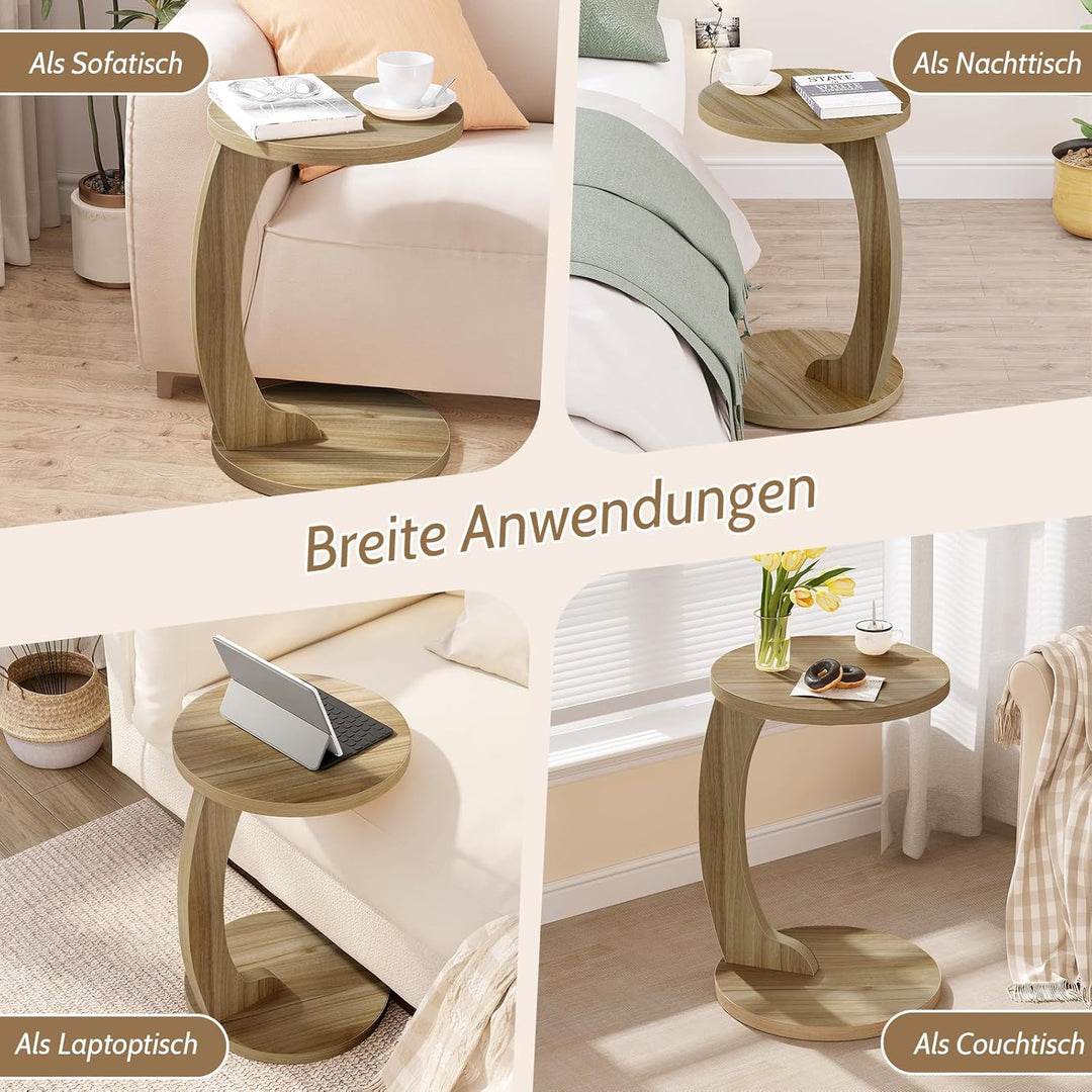 WOLTU Beistelltisch C Form, Couchtisch rund, Sofatisch Kaffeetisch Wohnzimmertisch Abstelltisch, Kle