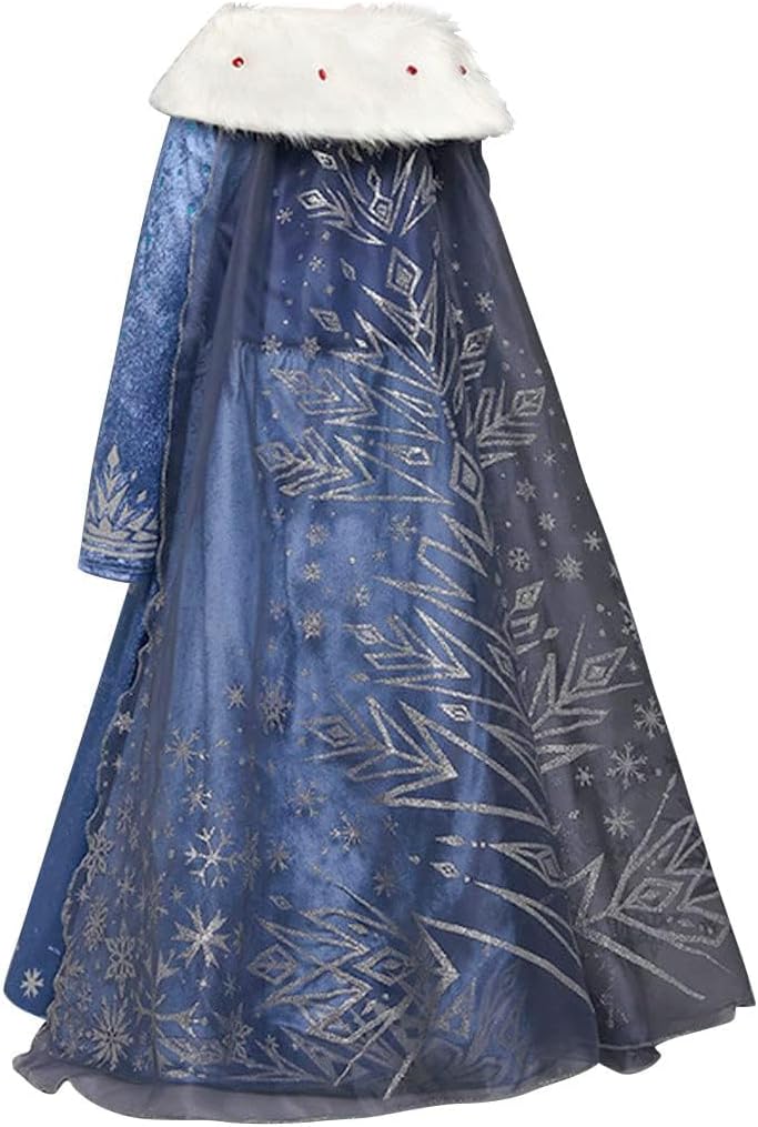 Elsa Prinzessin Kleid,Frozen Elsa Kostüm für Mädchen Kleid mit Zubehör,Schneeflocke Plüschkragen Kle