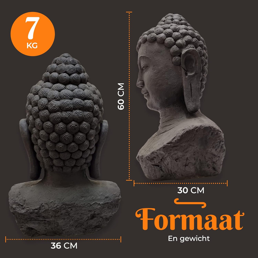 XL Buddha Kopf Gartenbilder für Outdoor - Meditation - Gross Dunkel Grau Gartenbild - 60cm