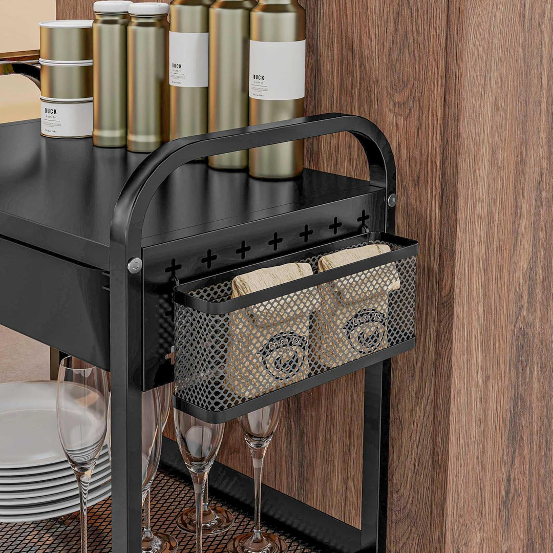 HOMCOM Servierwagen, Rollwagen mit 1 Schublade, 1 Ablage, Aufbewahrungswagen Beistellwagen mit Haken