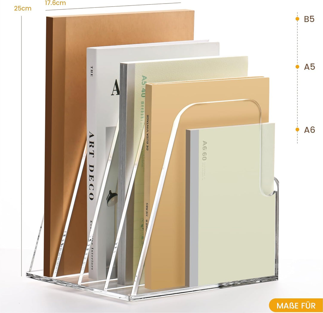 SANRUI Acryl Stehsammler, Stabiler Zeitschriftenhalter, 4 Fächer, Zeitschriftensammler, Buchstützen