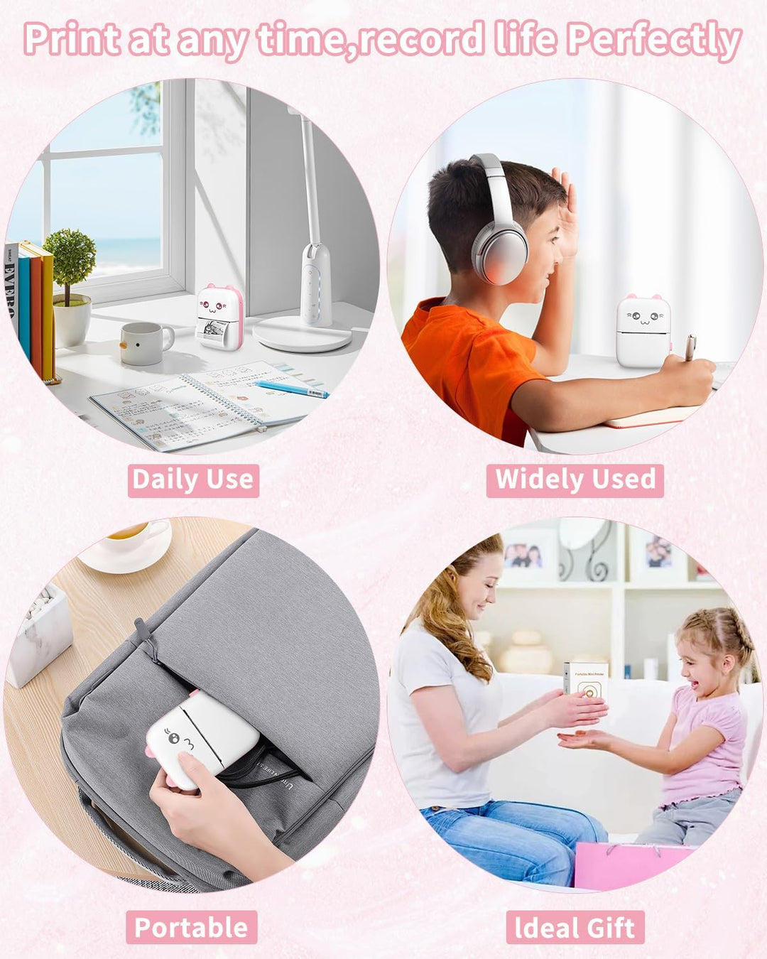 Zounin Mini Drucker, Tragbarer Fotodrucker, Smartphone Bluetooth Drucker (PINK), PINK