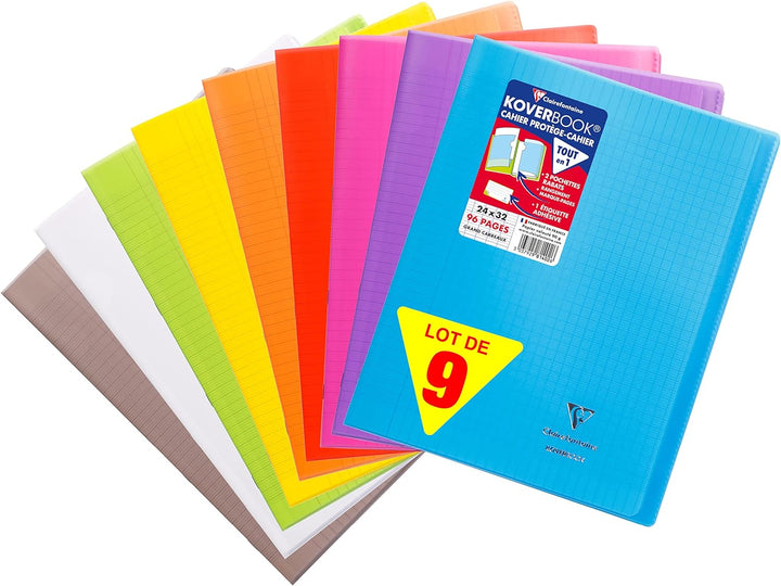 Clairefontaine 981490AMZC- Set mit 9 Heften Koverbook, 48 Blatt, DIN A4+, 24 x 32cm, 90g, französisc
