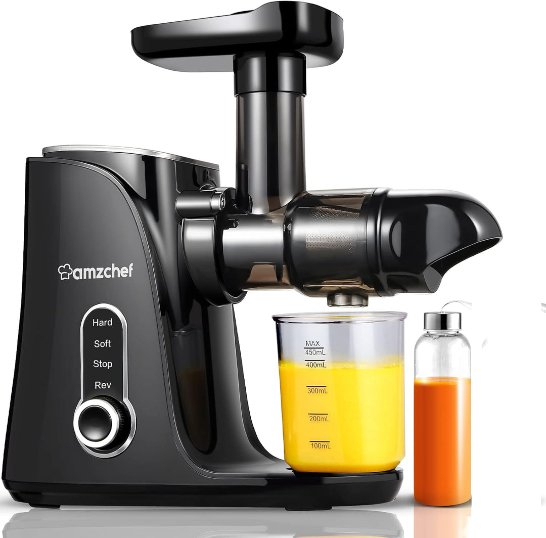 AMZCHEF Entsafter Slow Juicer leistungsstarker Entsafter für Obst und Gemüse mit 2 Geschwindigkeitsm