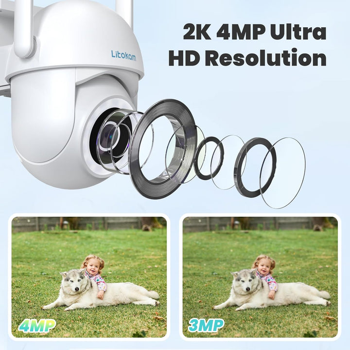 litokam Überwachungskamera Aussen, 4MP WLAN Kamera Outdoor mit Bewegungserkennung, Zwei-Wege-Audio,