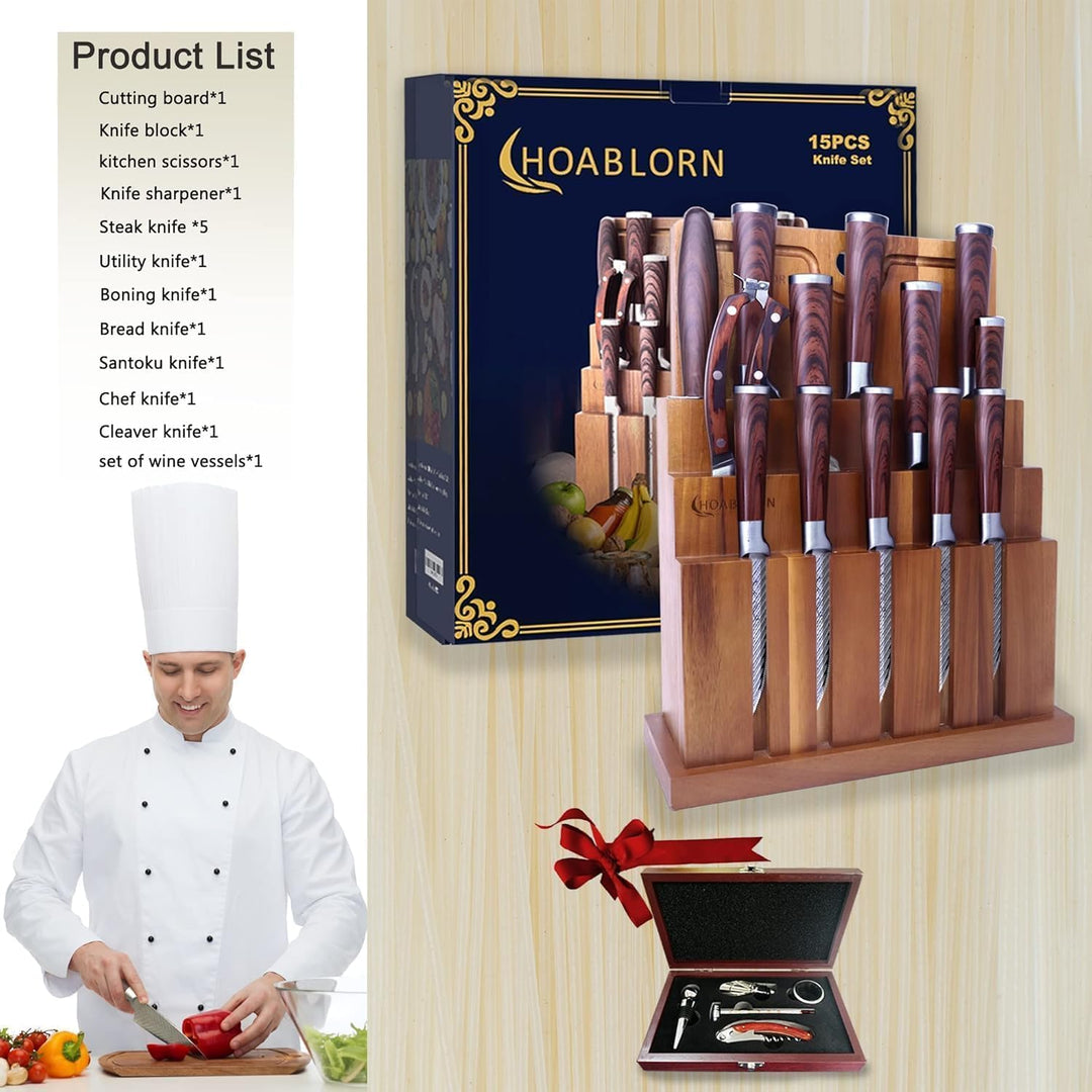ChefHoablorn Profi Messerblock Messer Set, Profi Küchenmesser mit Holzblock, Kochmesser Set mit Mess