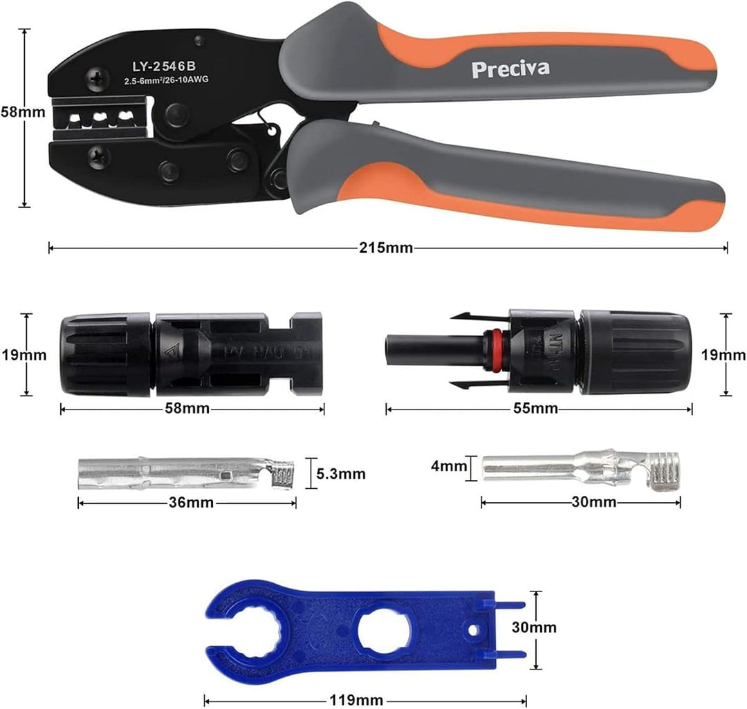 Crimpzange Solarstecker Set - Preciva Crimpzange mit 10 Stk. Solarpanel Kabelstecker und Schraubensc