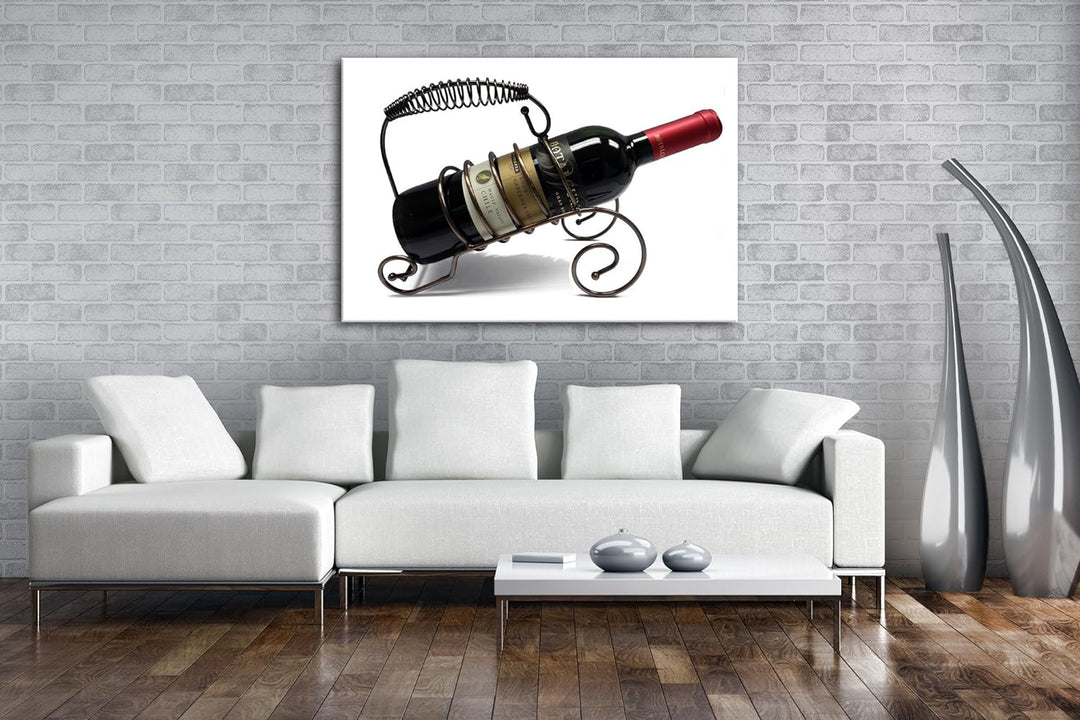 deyoli teure Weinflasche im Format: 100x70 als Leinwandbild, Motiv fertig gerahmt auf Echtholzrahmen